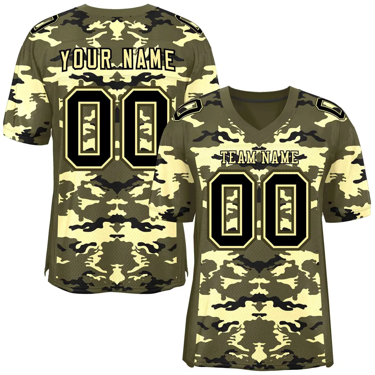 Olive Cream-Black Camo Authentic Football Jersey