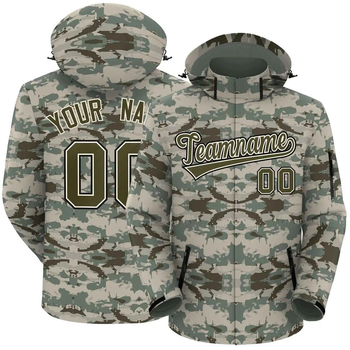 Olive Cream-Black Camo Outdoor Windbreaker Waterproof Jacket