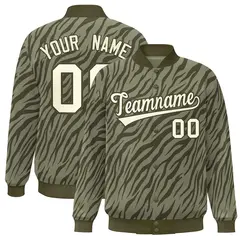 Olive Cream Tiger Stripes Graffiti Bomber Varsity Jacket