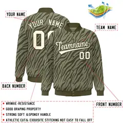 Olive Cream Tiger Stripes Graffiti Bomber Varsity Jacket 2