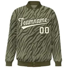 Olive Cream Tiger Stripes Graffiti Bomber Varsity Jacket 3