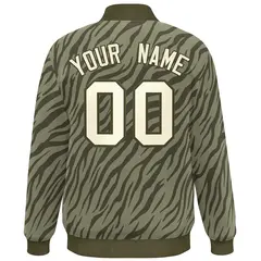 Olive Cream Tiger Stripes Graffiti Bomber Varsity Jacket 4