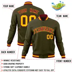 Olive Crimson-Gold Varsity Full-Snap Letterman Jacket 4