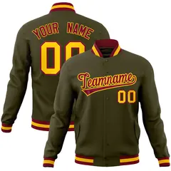 Olive Crimson-Gold Varsity Full-Snap Letterman Jacket 1