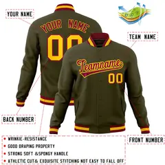 Olive Crimson-Gold Varsity Full-Snap Letterman Jacket 4