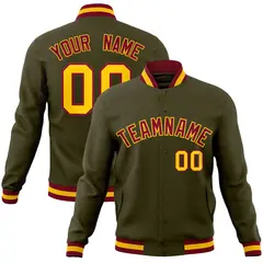 Olive Crimson-Gold Varsity Full-Snap Letterman Jacket 1