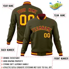 Olive Crimson-Gold Varsity Full-Snap Letterman Jacket 4