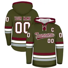 Olive Crimson Lace-Up Neck Hockey Hoodie 1