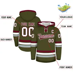 Olive Crimson Lace-Up Neck Hockey Hoodie 2