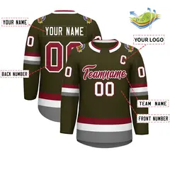 Olive Crimson-White Classic Style Hockey Jersey 2