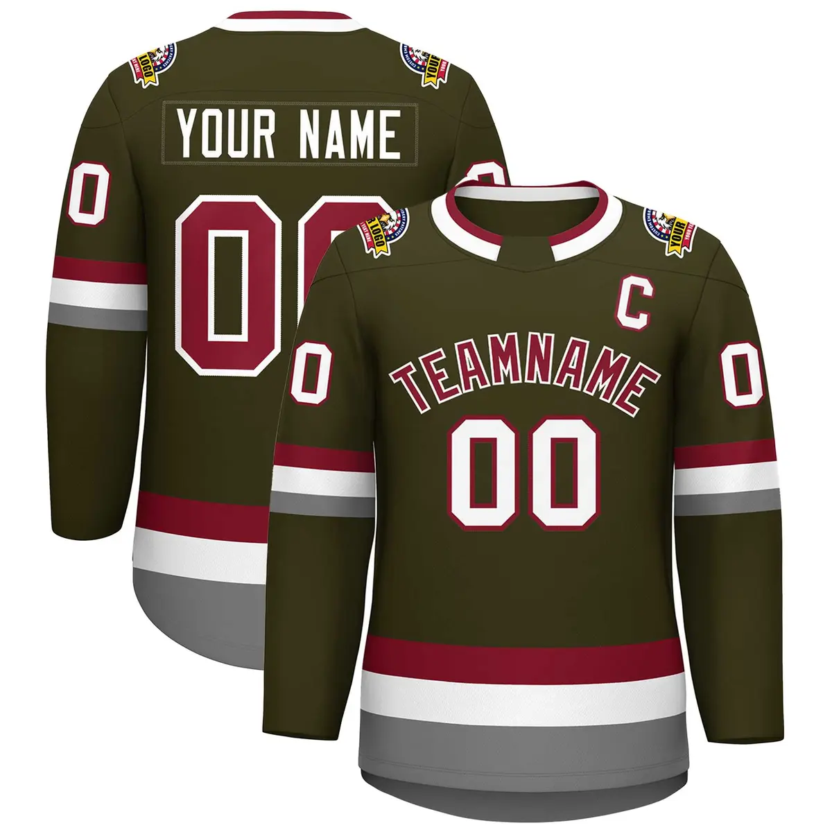 Olive Crimson-White Classic Style Hockey Jersey