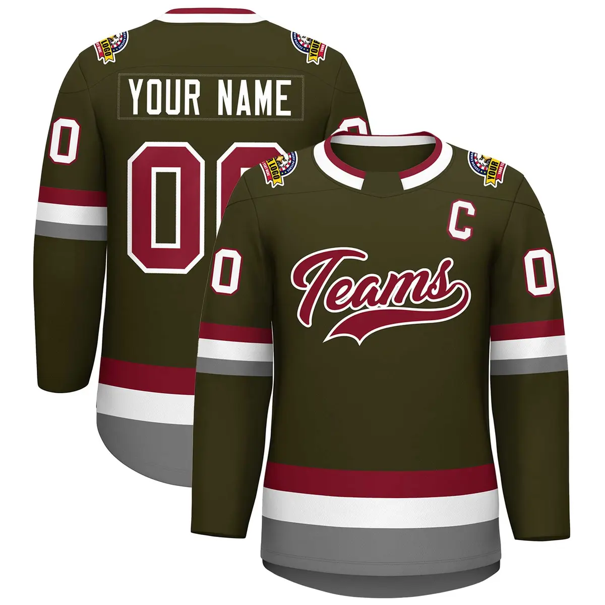 Olive Crimson-White Classic Style Hockey Jersey