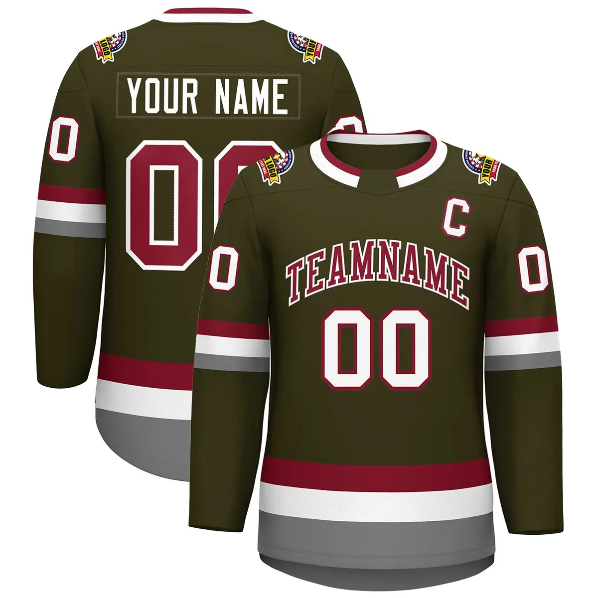 Olive Crimson-White Classic Style Hockey Jersey