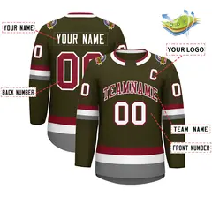 Olive Crimson-White Classic Style Hockey Jersey 2