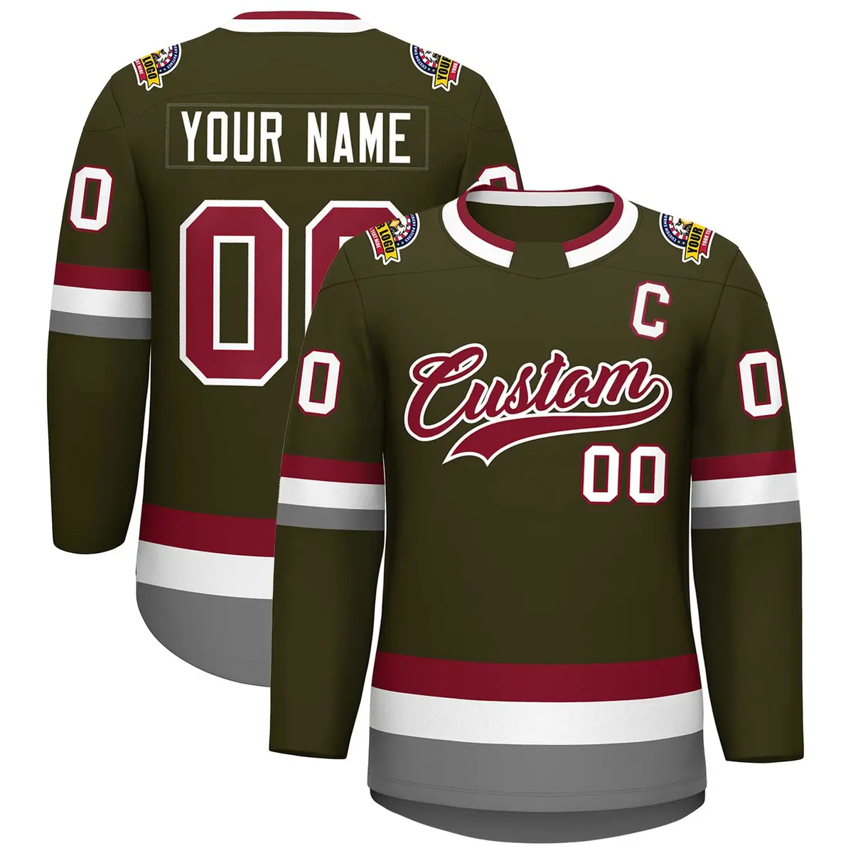 Olive Crimson-White Classic Style Hockey Jersey
