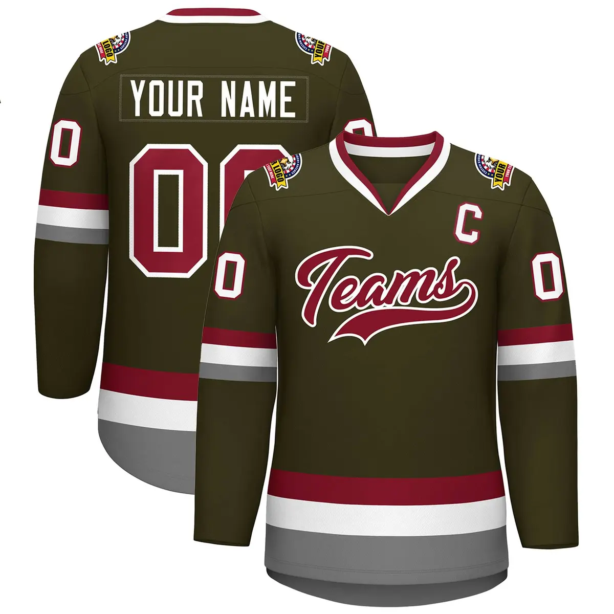 Olive Crimson-White Classic Style Hockey Jersey