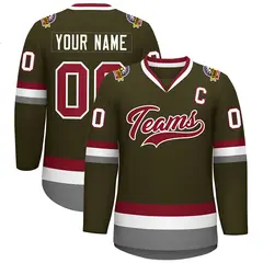 Olive Crimson-White Classic Style Hockey Jersey