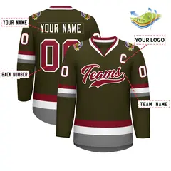 Olive Crimson-White Classic Style Hockey Jersey 2