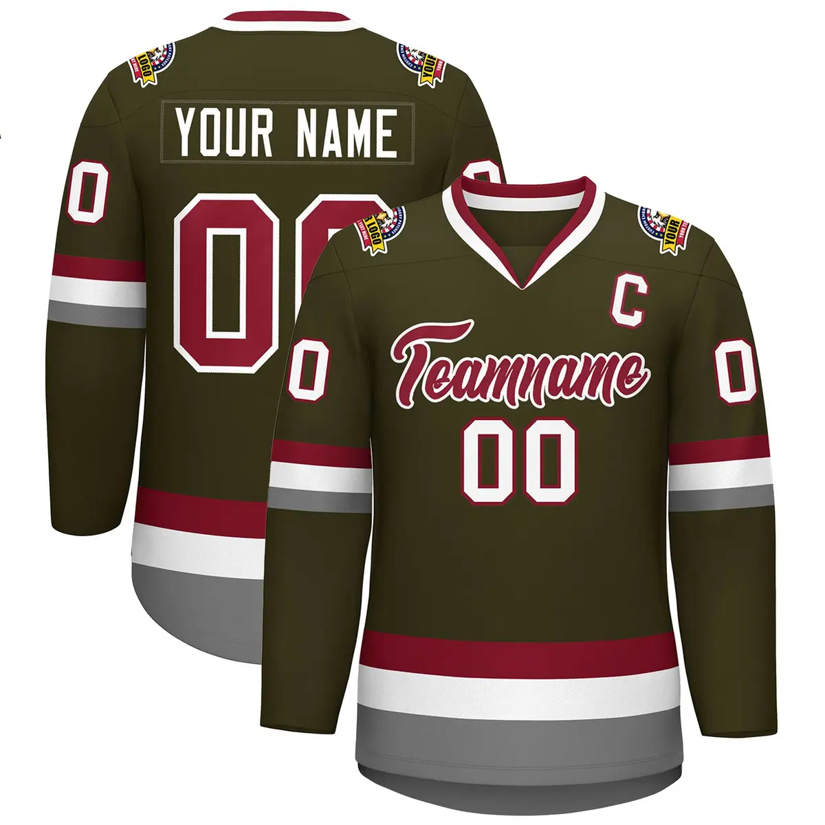 Olive Crimson-White Classic Style Hockey Jersey