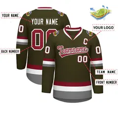 Olive Crimson-White Classic Style Hockey Jersey 2