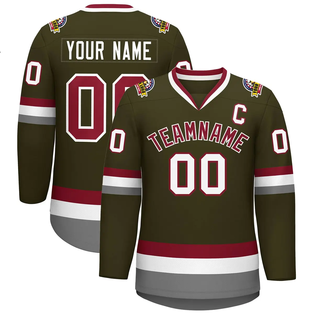 Olive Crimson-White Classic Style Hockey Jersey