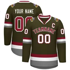 Olive Crimson-White Classic Style Hockey Jersey