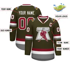 Olive Crimson-White Classic Style Hockey Jersey 2