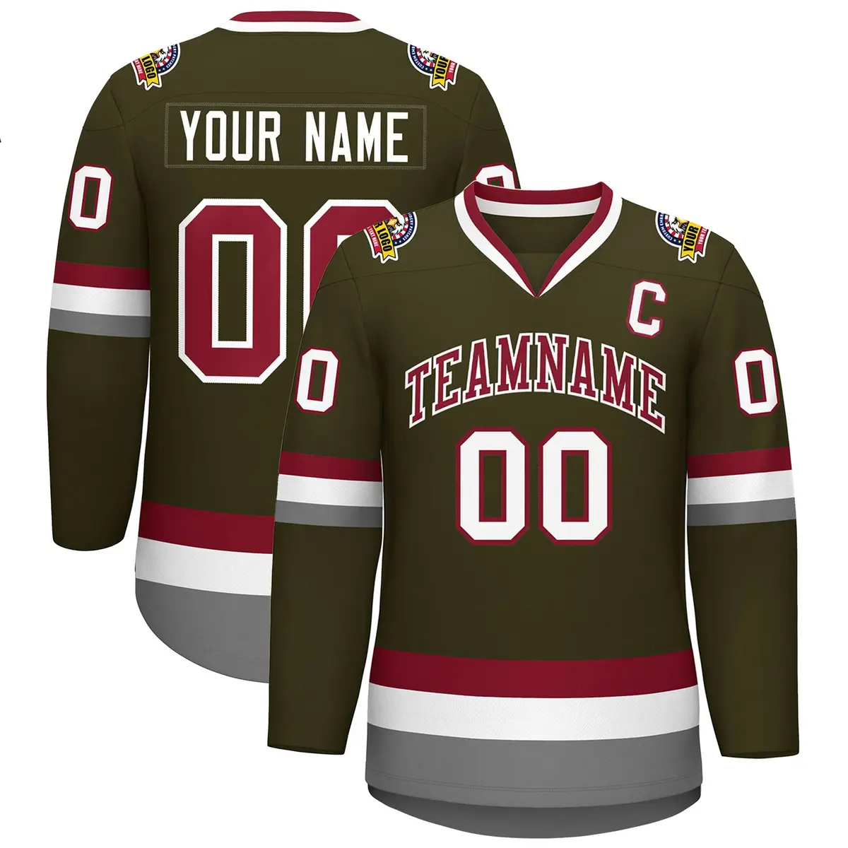 Olive Crimson-White Classic Style Hockey Jersey