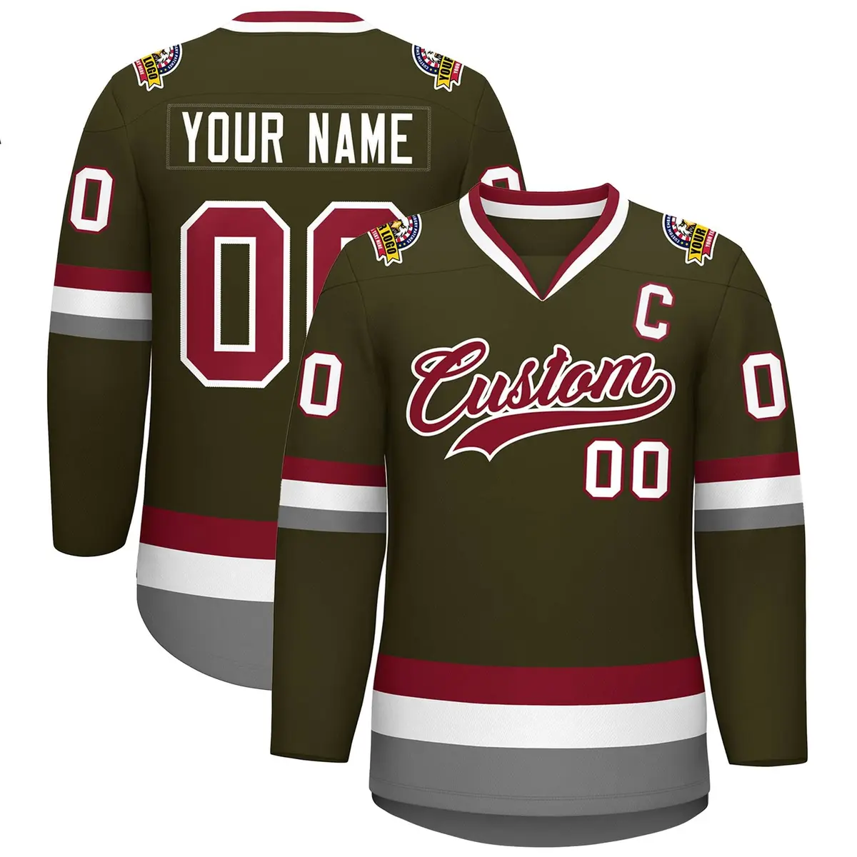 Olive Crimson-White Classic Style Hockey Jersey
