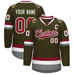 Olive Crimson-White Classic Style Hockey Jersey