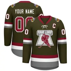 Olive Crimson-White Lace-Up Neck Hockey Jersey