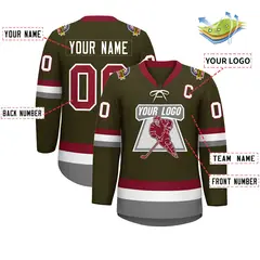 Olive Crimson-White Lace-Up Neck Hockey Jersey 2