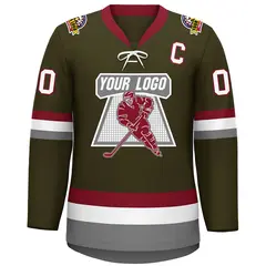 Olive Crimson-White Lace-Up Neck Hockey Jersey 3