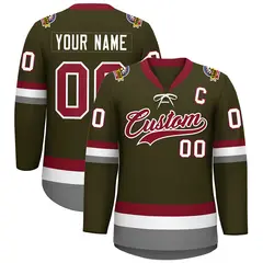 Olive Crimson-White Lace-Up Neck Hockey Jersey