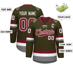 Olive Crimson-White Lace-Up Neck Hockey Jersey 2