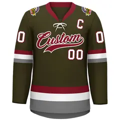 Olive Crimson-White Lace-Up Neck Hockey Jersey 3