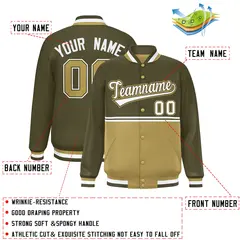 Olive Desert Yellow Color Block Varsity Full-Snap Letterman Jacket 2