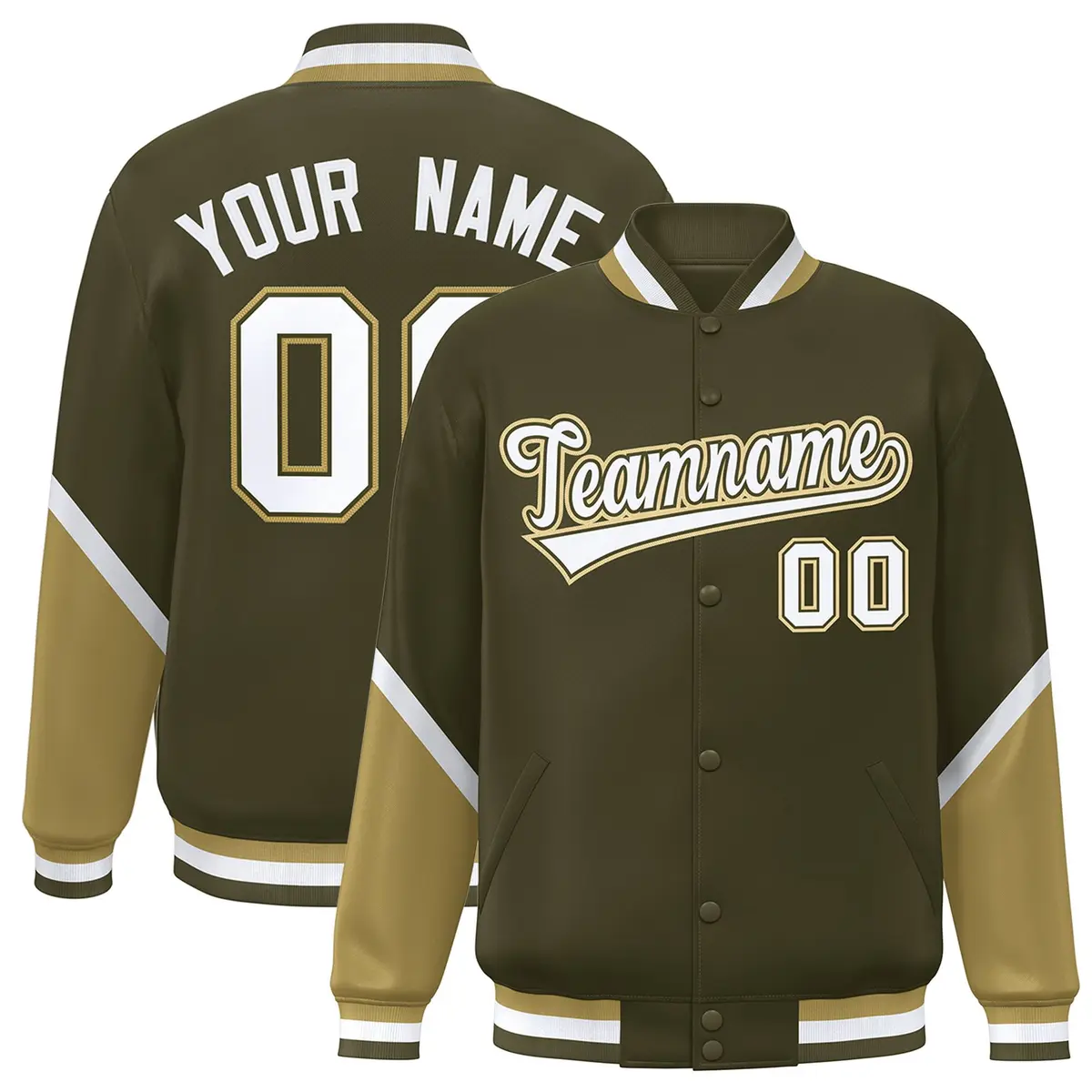 Olive Desert Yellow Color Block Varsity Letterman Baseball Jacket