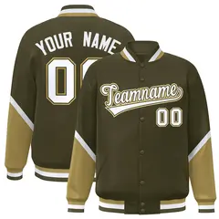 Olive Desert Yellow Color Block Varsity Letterman Baseball Jacket 1