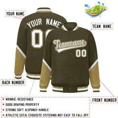 Olive Desert Yellow Color Block Varsity Letterman Baseball Jacket 2
