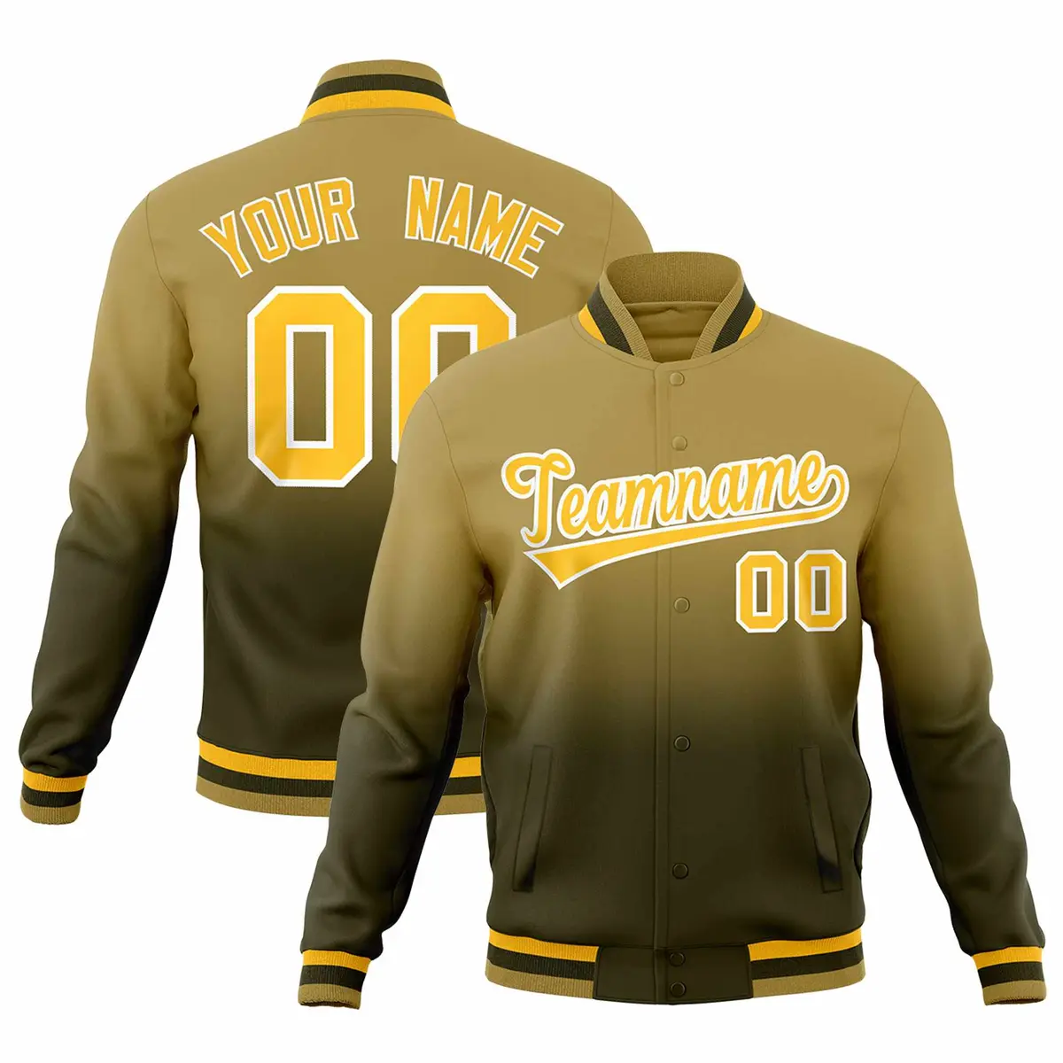 Olive Desert Yellow Gradient Full-Snap Letterman Jacket