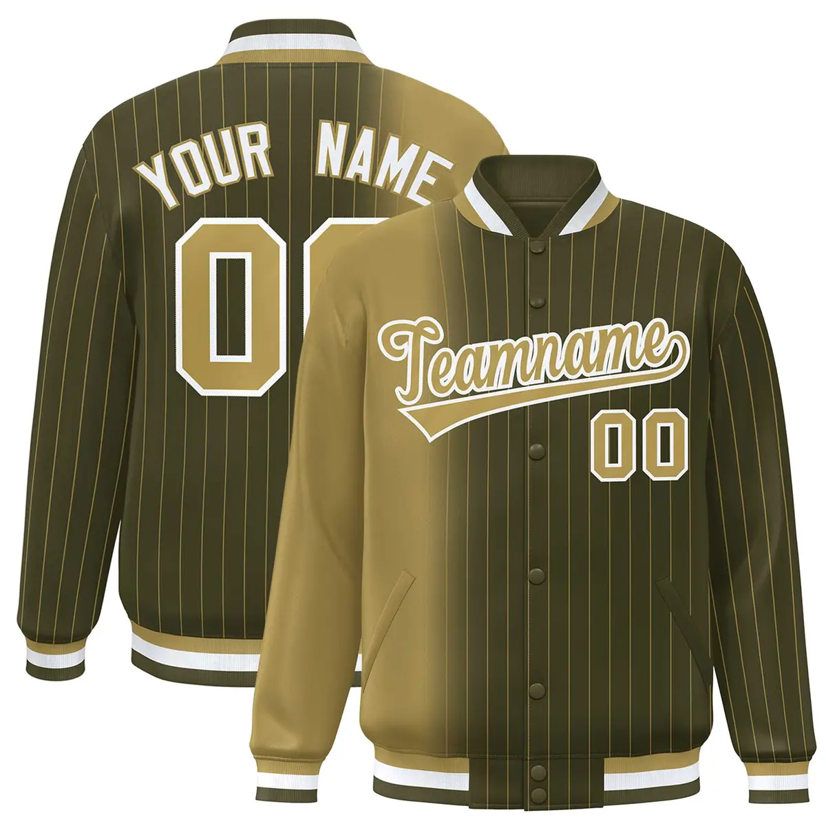Olive Desert Yellow Gradient Pinstripe Varsity Full-Snap Letterman Baseball Jacket