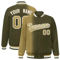 Olive Desert Yellow Gradient Pinstripe Varsity Full-Snap Letterman Baseball Jacket