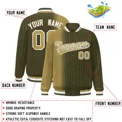 Olive Desert Yellow Gradient Pinstripe Varsity Full-Snap Letterman Baseball Jacket 2