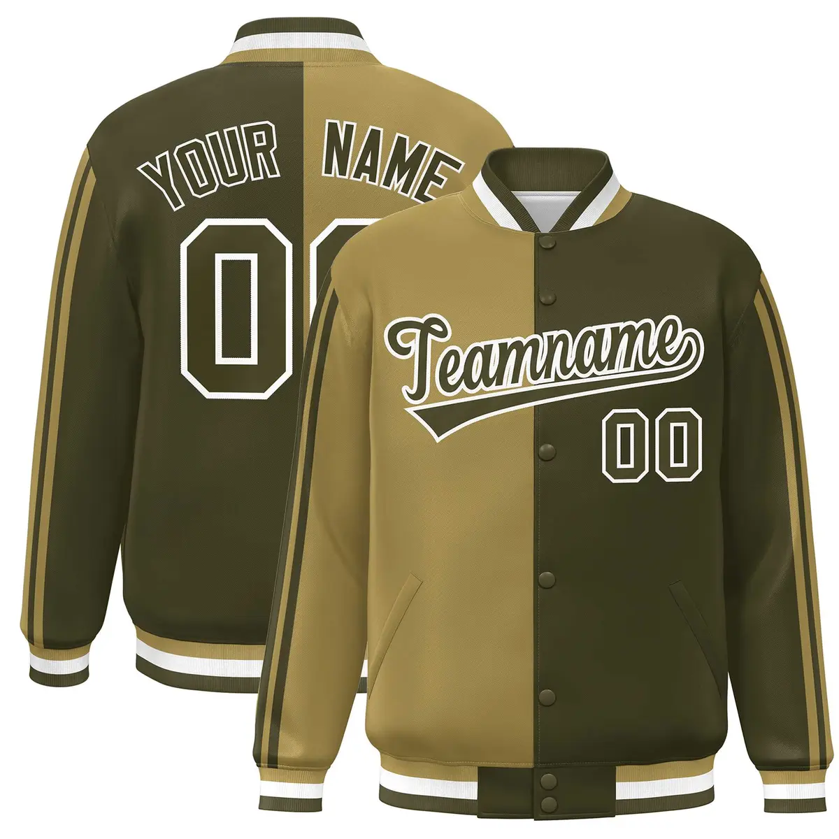 Olive Desert Yellow-White Color Block Varsity Baseball Bomber Jacket