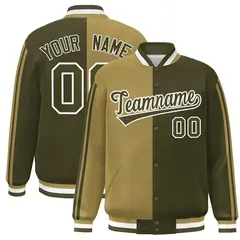 Olive Desert Yellow-White Color Block Varsity Baseball Bomber Jacket