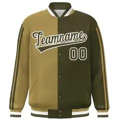 Olive Desert Yellow-White Color Block Varsity Baseball Bomber Jacket 3