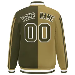Olive Desert Yellow-White Color Block Varsity Baseball Bomber Jacket 4