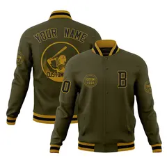 Olive Full-Snap Varsity Letterman Baseball Jacket 1