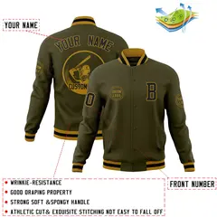 Olive Full-Snap Varsity Letterman Baseball Jacket 4
